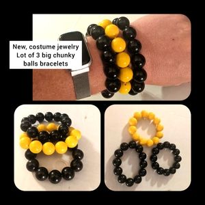 5/$25 set of 3 big bead bracelets costume jewelry black & yellow, new